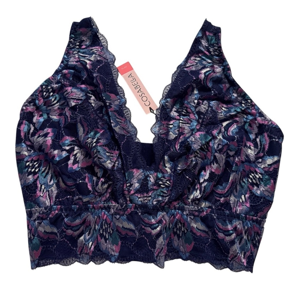 Cosabella Paradiso Curvy Plunge Bralette Navy Rani Pink Lace DD-F Made in Italy - Picture 6 of 11